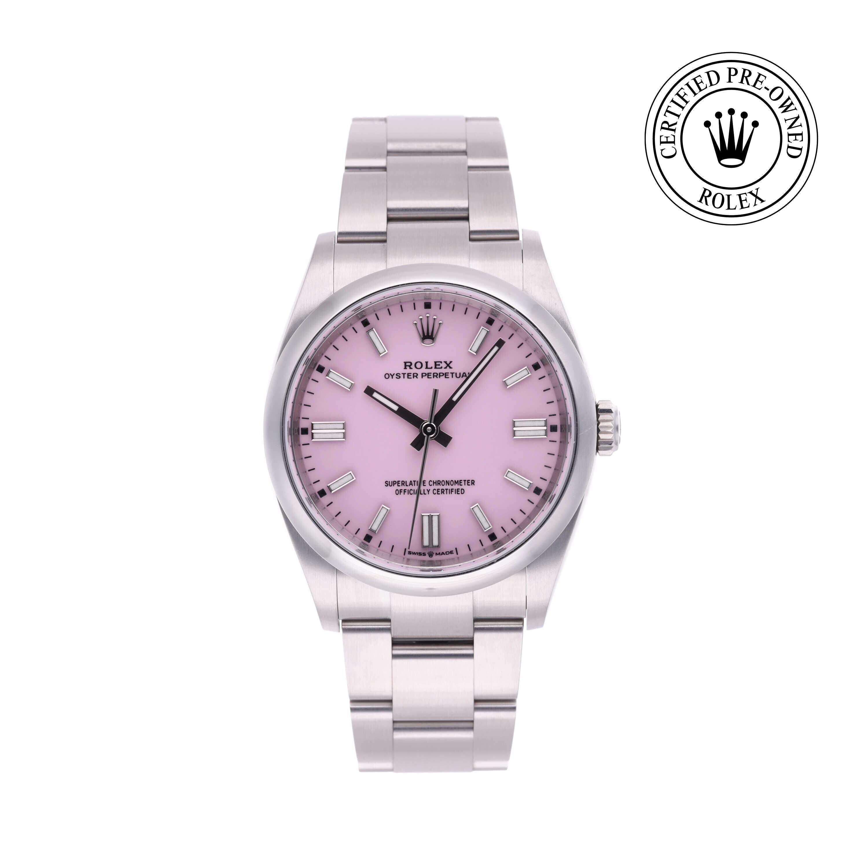 Rolex Certified Pre-owned Oyster Perpetual M126000-0008 front on white background