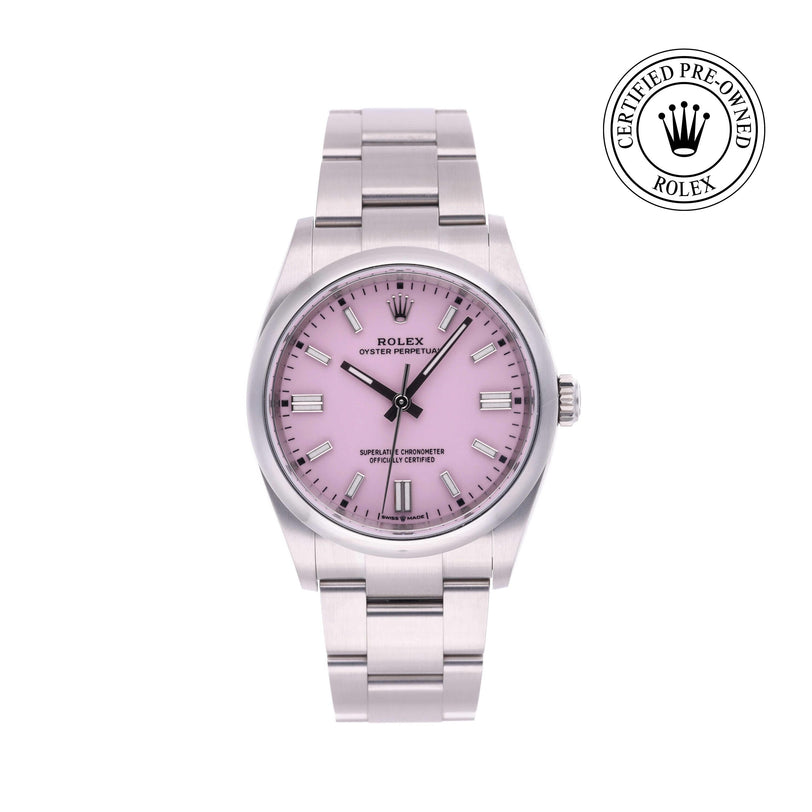 Rolex Certified Pre-owned Oyster Perpetual M126000-0008 front on white background