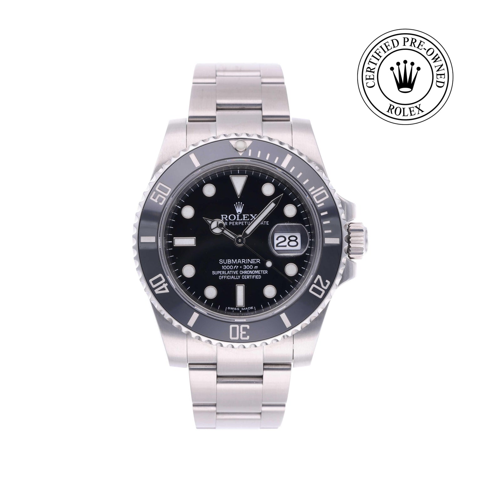 Rolex CPO Submariner M116610LN front on white background