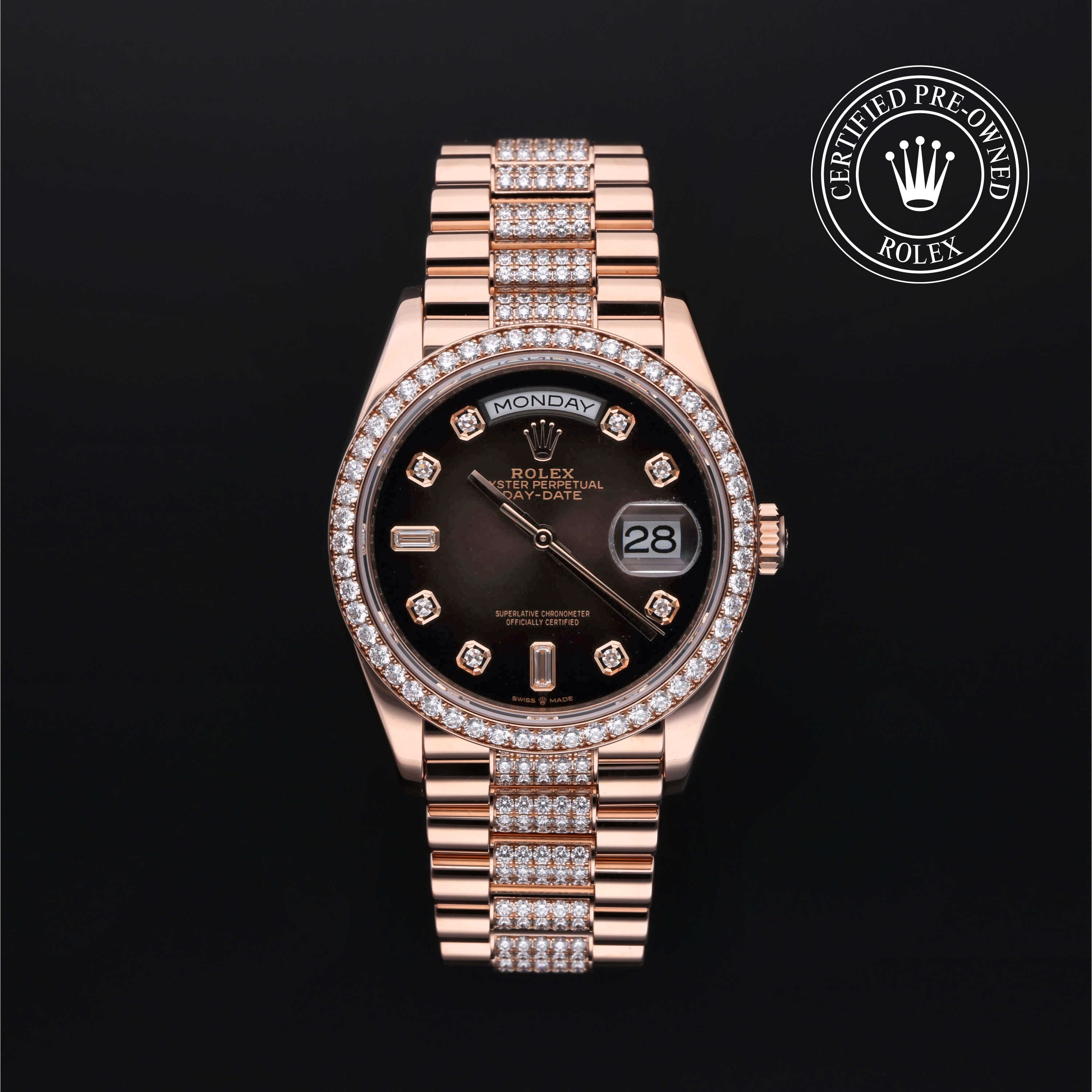 Rolex Certified Pre-owned Day-date M128345RBR-0041 front on black background