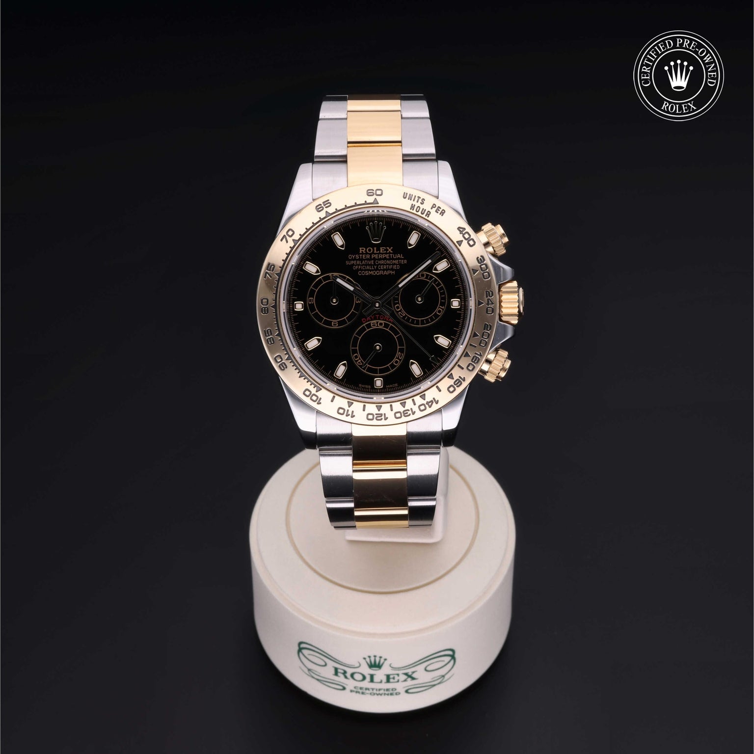 Rolex Certified Pre-owned Daytona M116503-0004 front on black background
