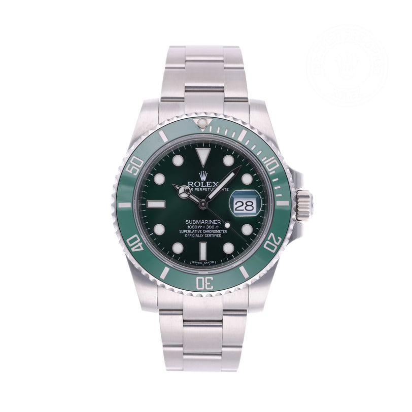 Rolex Certified Pre-owned Submariner M116610LV-0002 front on white background