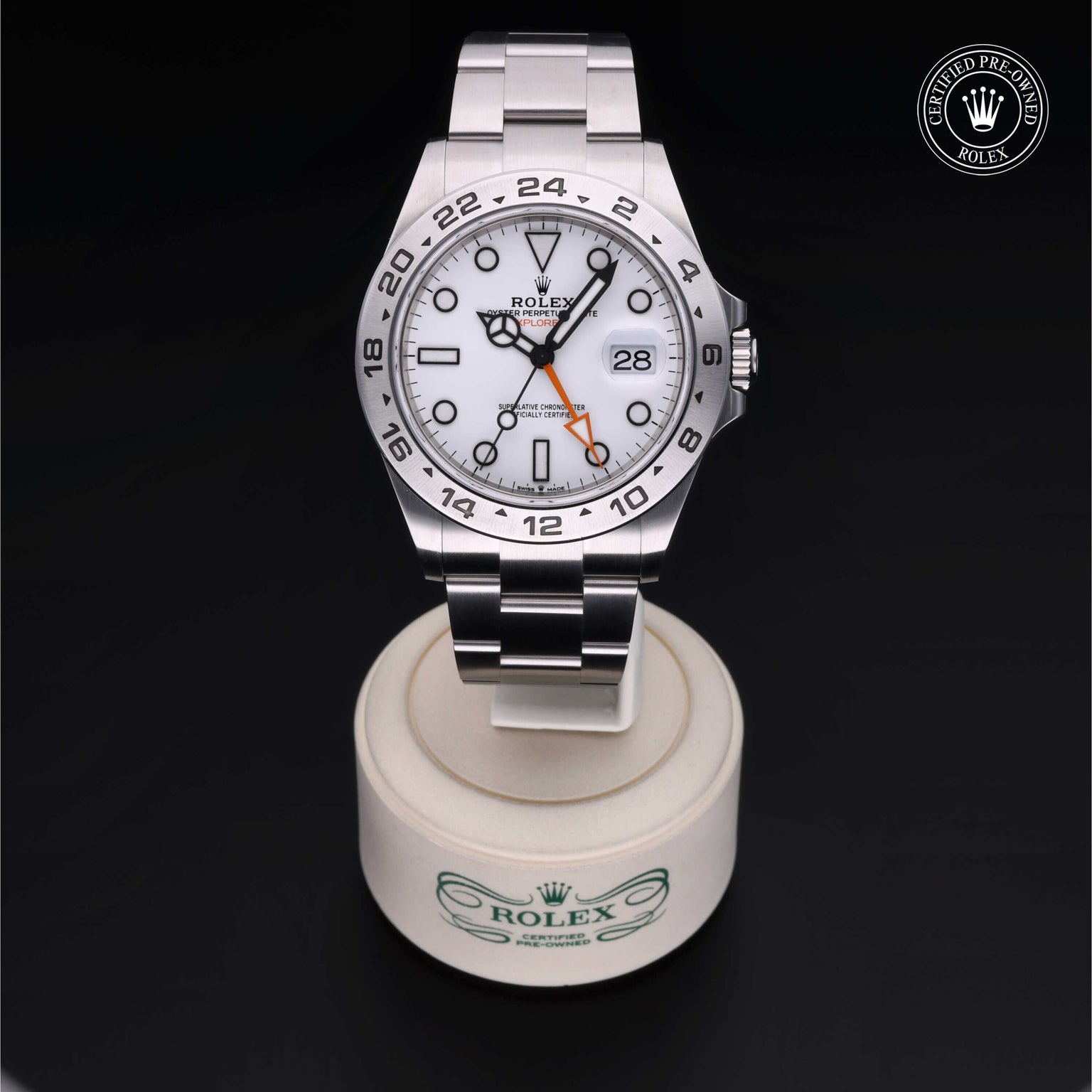 Rolex Certified Pre-owned Explorer M226570-0001 front on black background