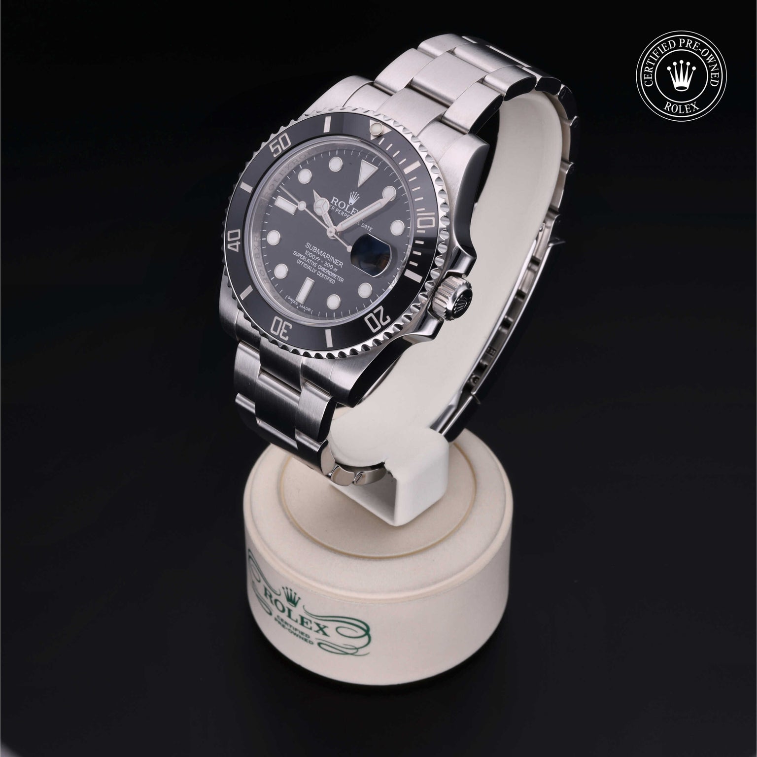 Rolex Certified Pre-owned Submariner M116610LN-0001 front on black background