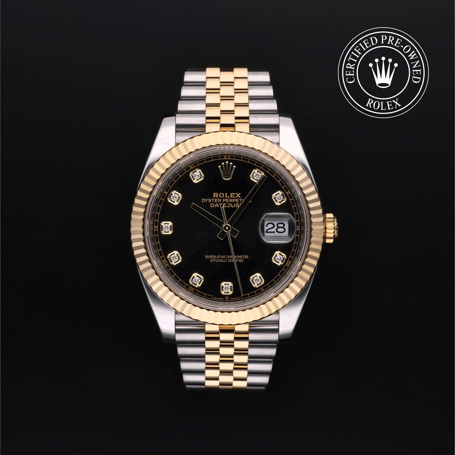 Rolex Certified Pre-owned Datejust M126333-0006 front on black background