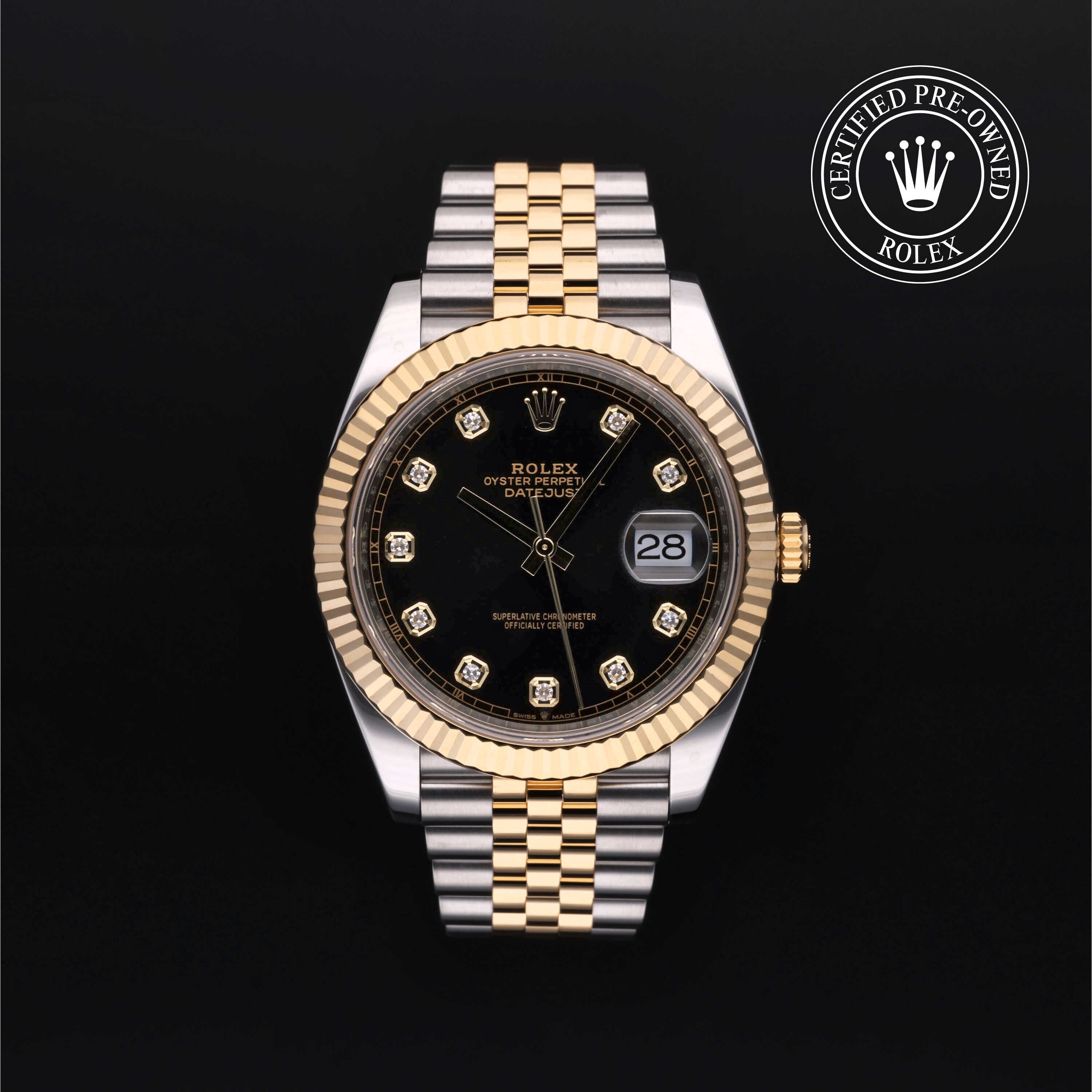 Rolex Certified Pre-owned Datejust M126333-0006 front on black background