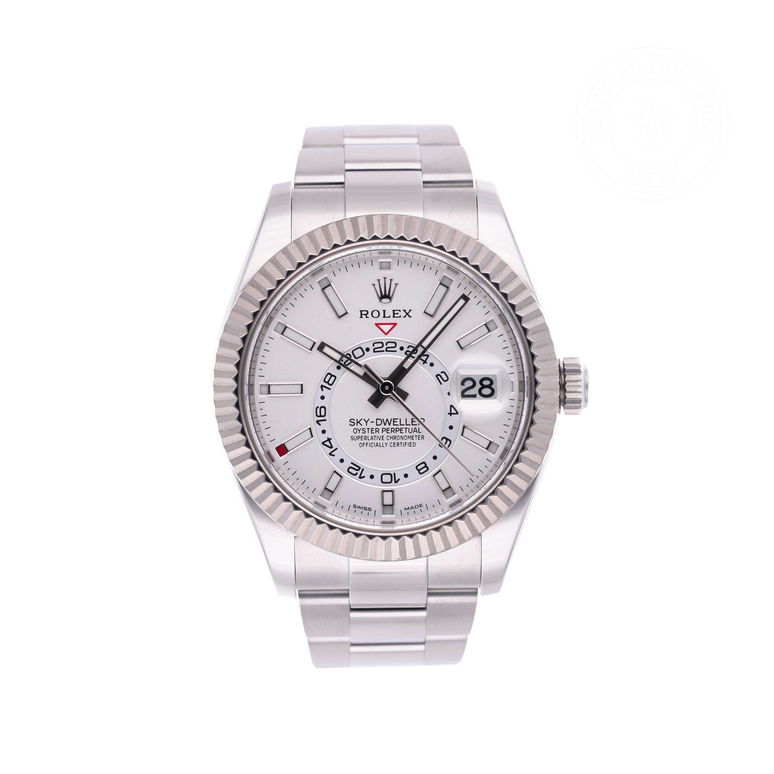 Rolex CPO Sky-Dweller M326934 front on white background