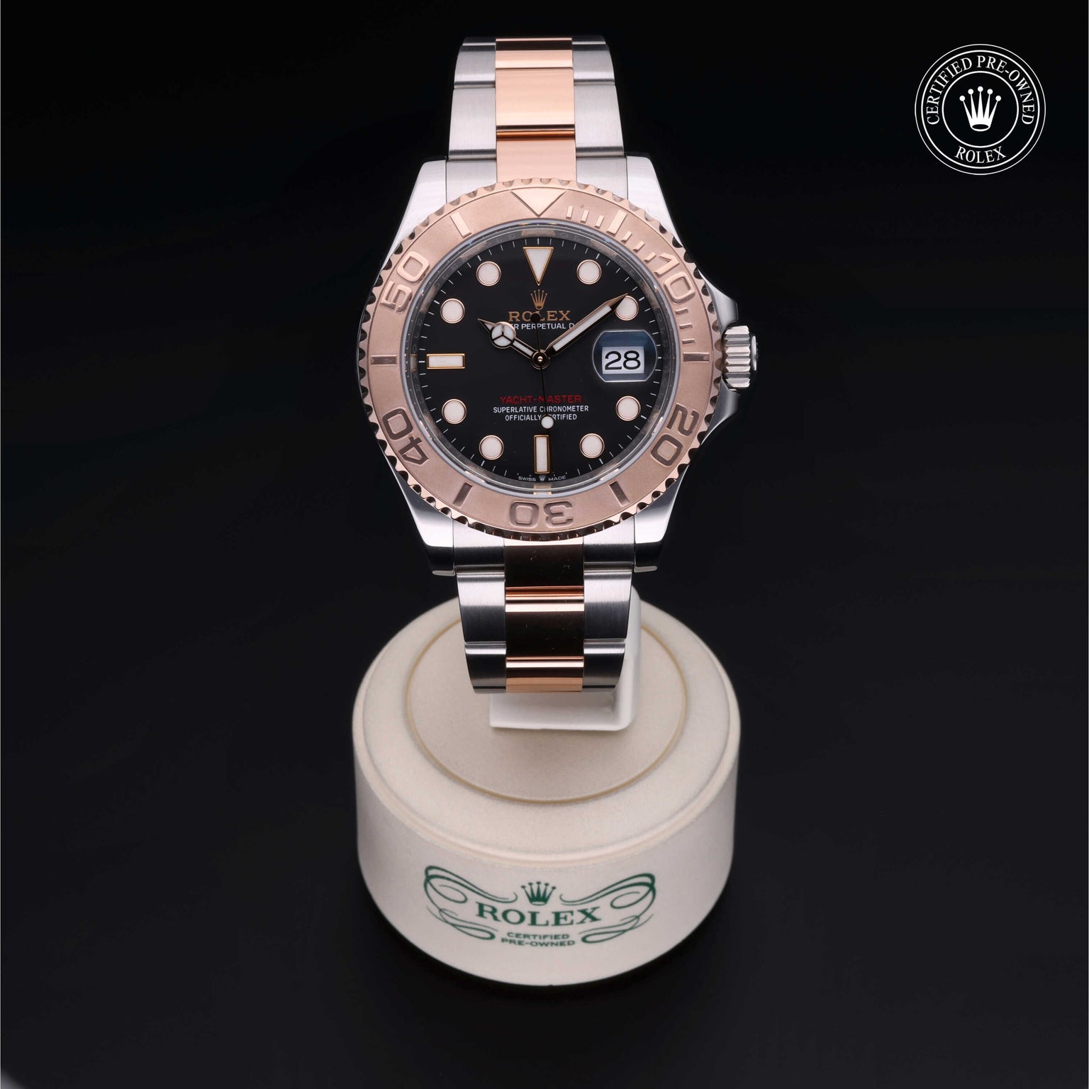 Rolex Certified Pre-owned Yacht-Master M126621-0002 front on black background