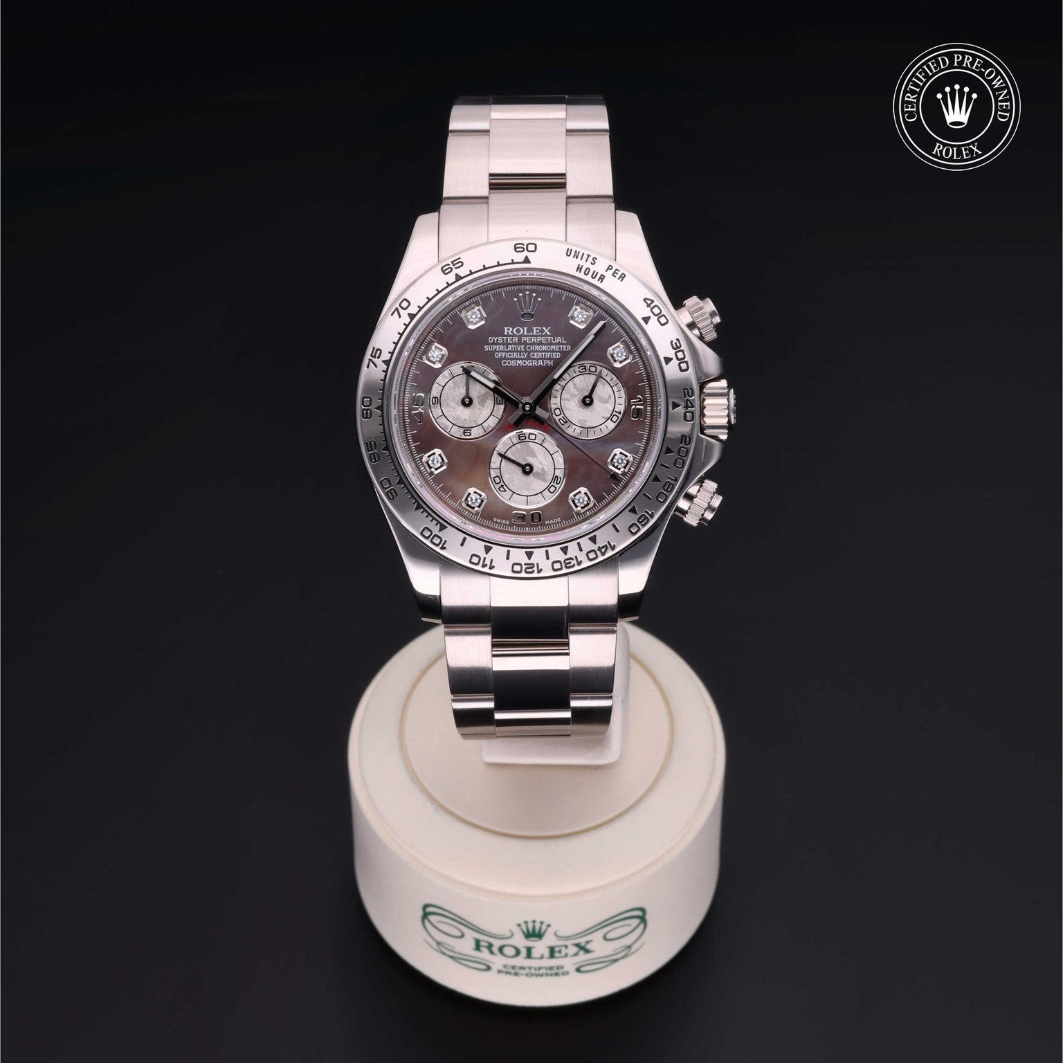 Rolex Certified Pre-owned Daytona M116509-0044 front on black background