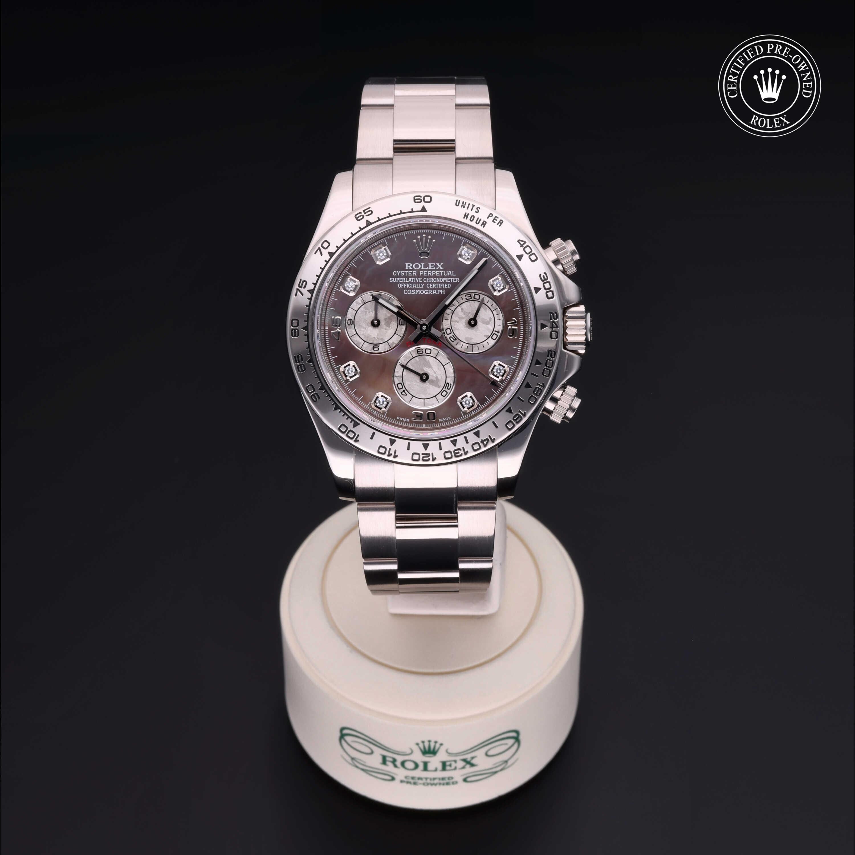 Rolex Certified Pre-owned Daytona M116509-0044 front on black background