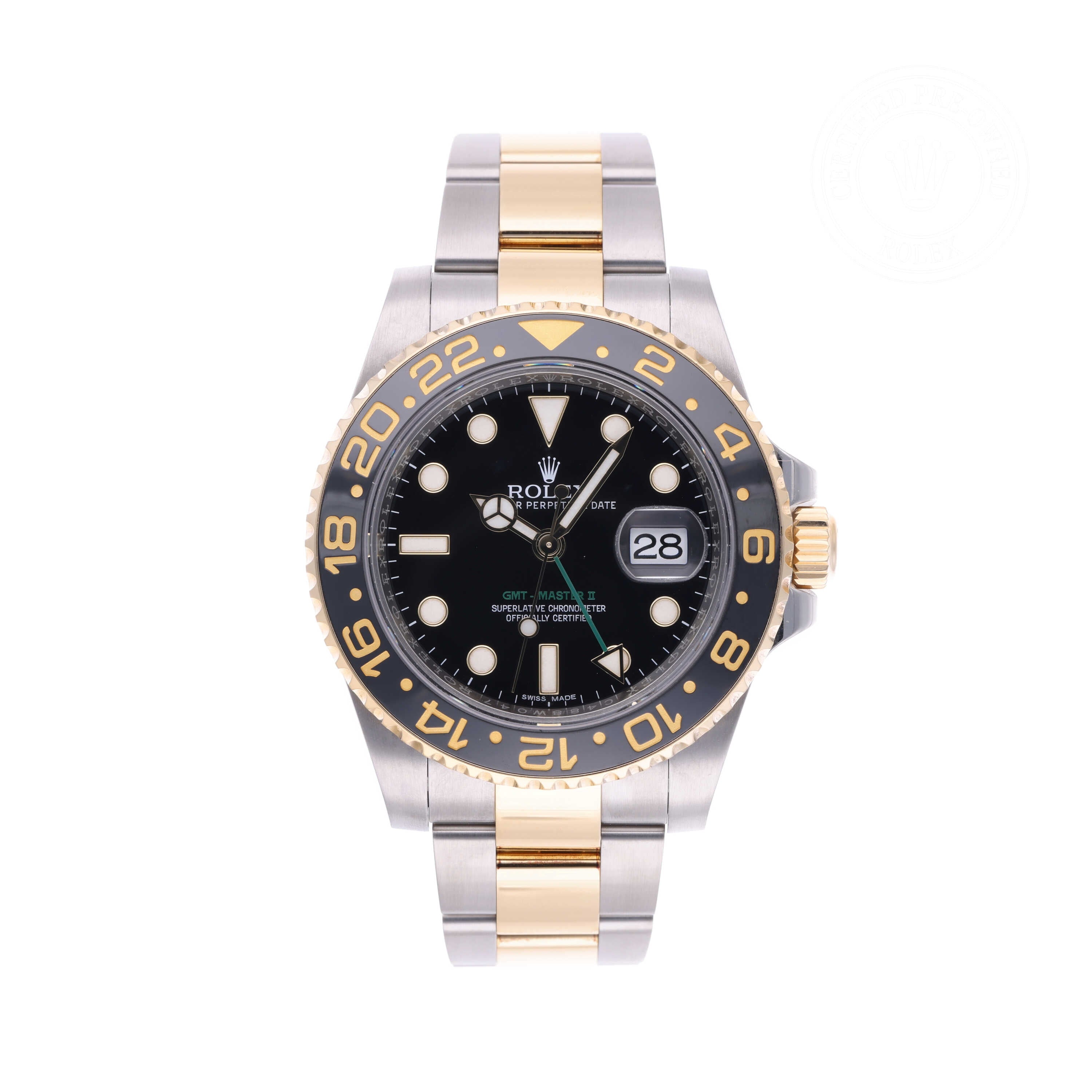 Rolex Certified Pre-owned GMT M116713LN-0001 front on white background