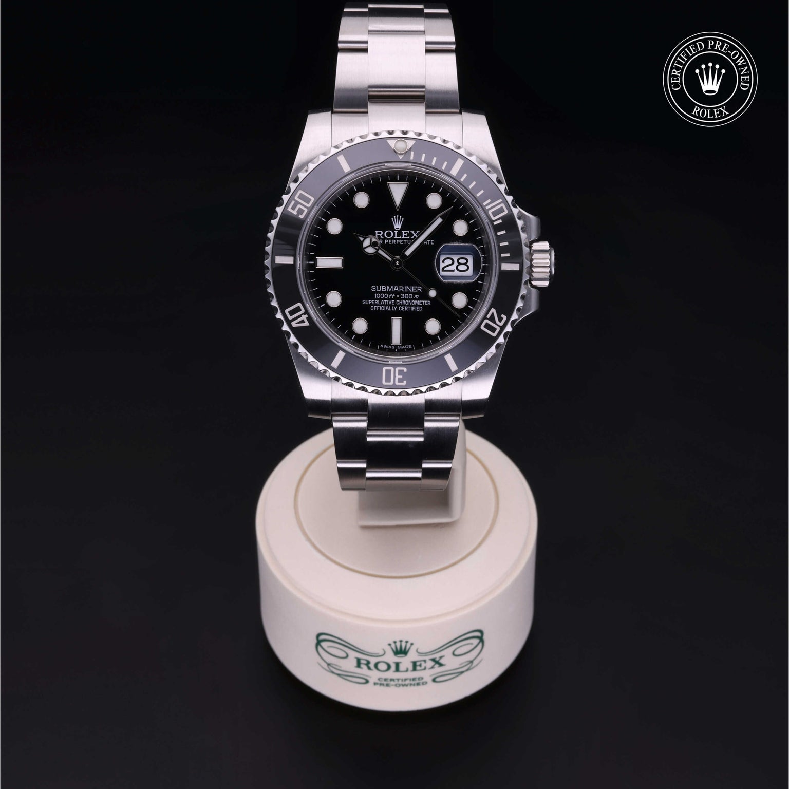 Rolex Certified Pre-owned Submariner M116610LN-0001 front on black background
