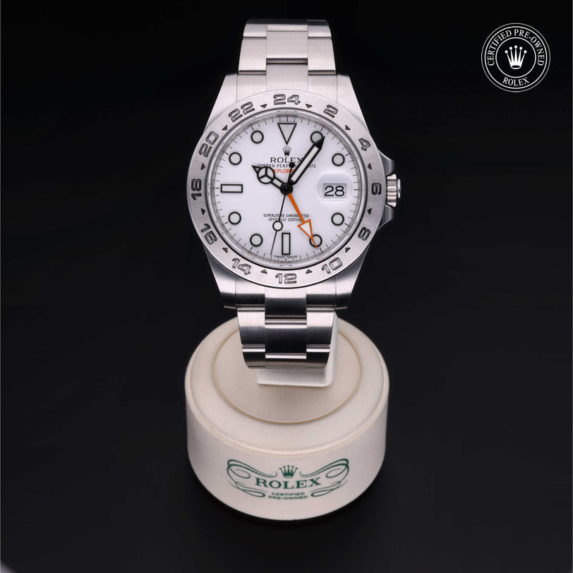 Rolex Certified Pre-owned Explorer M216570-0001 front on black background
