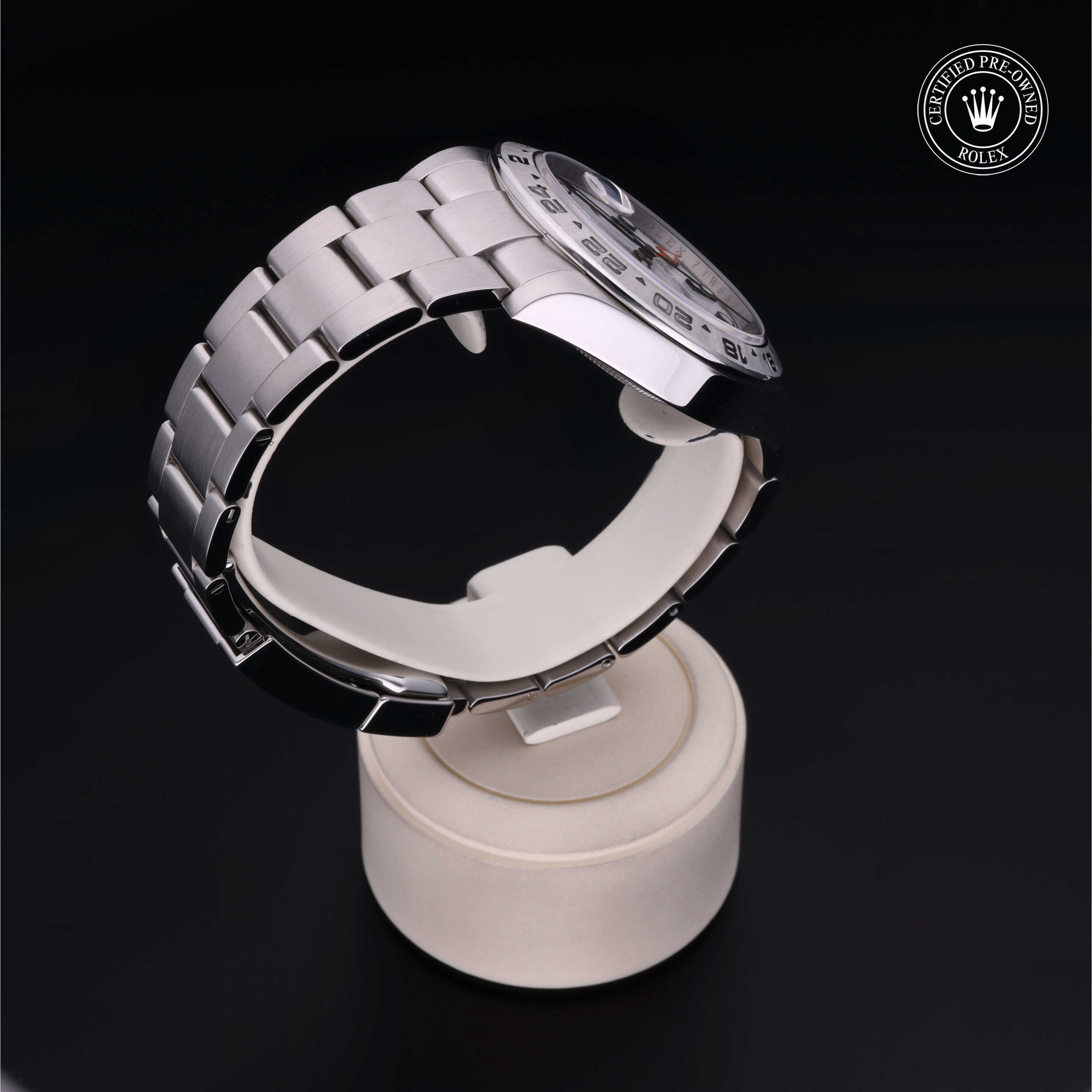 Rolex Certified Pre-owned Explorer M216570-0001 front on black background