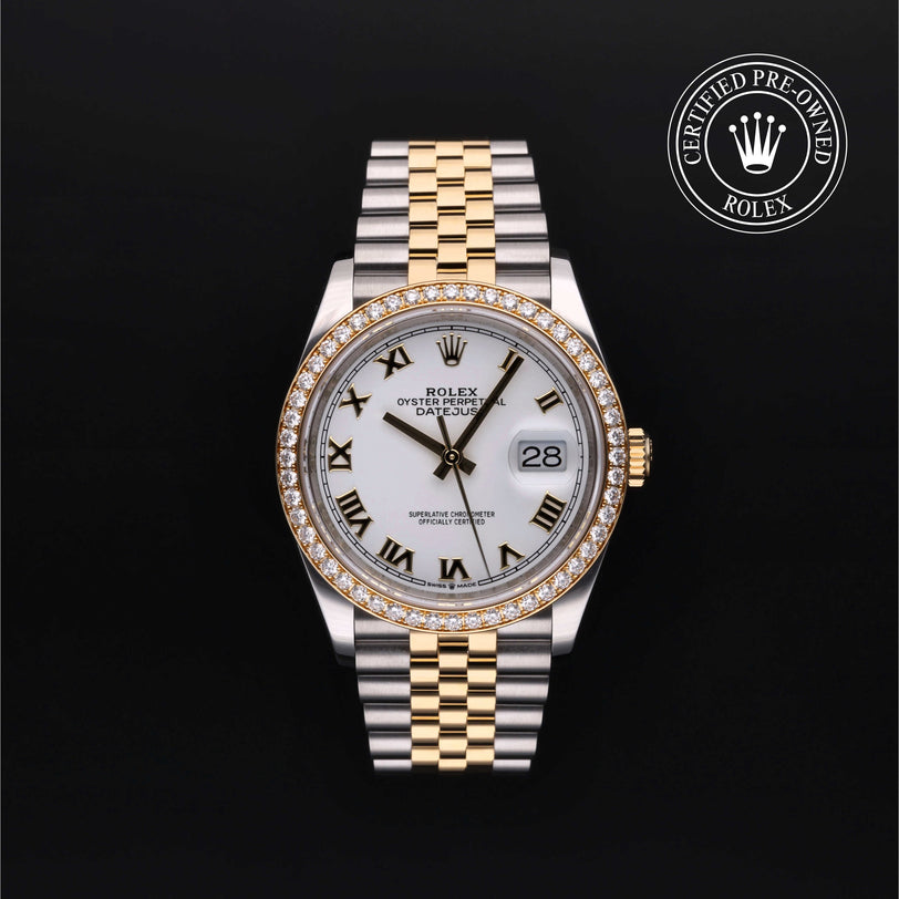 Rolex Certified Pre-owned Datejust M126283RBR-0015 front on black background