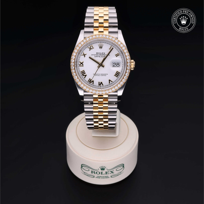 Rolex Certified Pre-owned Datejust M126283RBR-0015 front on black background
