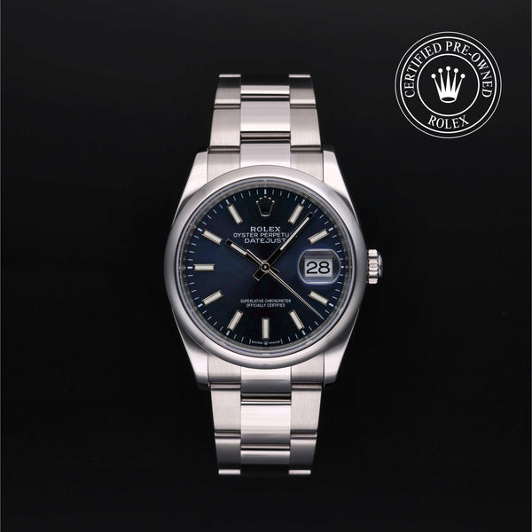 Rolex Certified Pre-owned Datejust M126200-0006 front on black background