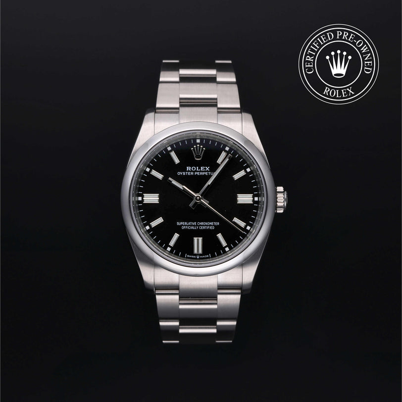 Rolex CPO Oyster Perpetual M126000 front on white background