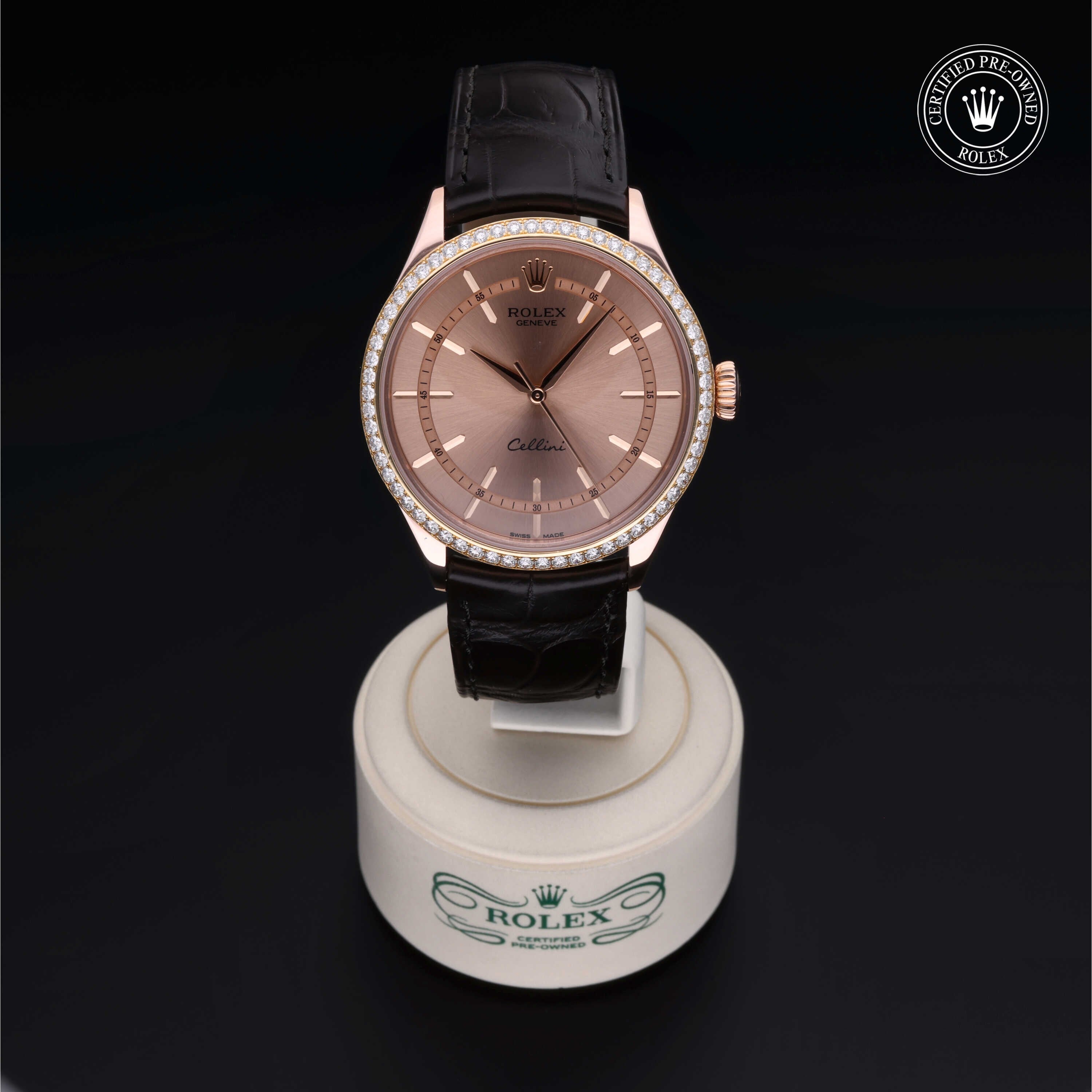 Rolex Certified Pre-owned Cellini M50705RBR-0010 front on black background
