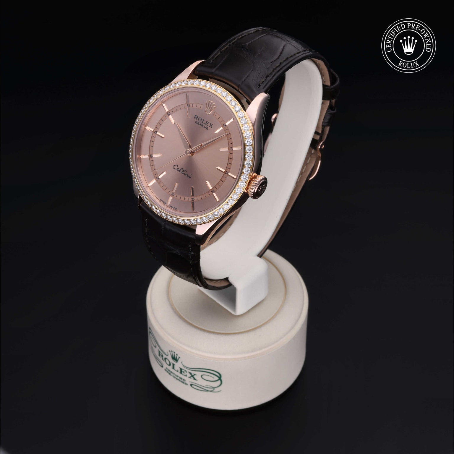 Rolex Certified Pre-owned Cellini M50705RBR-0010 front on black background