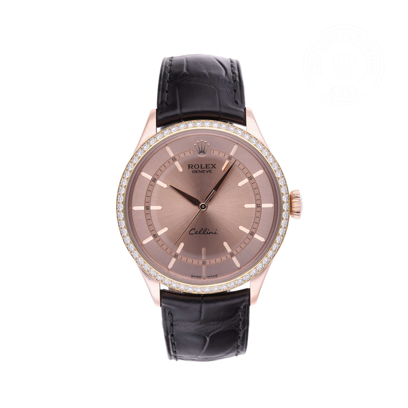 Rolex Certified Pre-owned Cellini M50705RBR-0010 front on white background