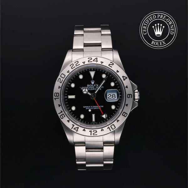 Rolex Certified Pre-owned Explorer M16570-0005 front on black background