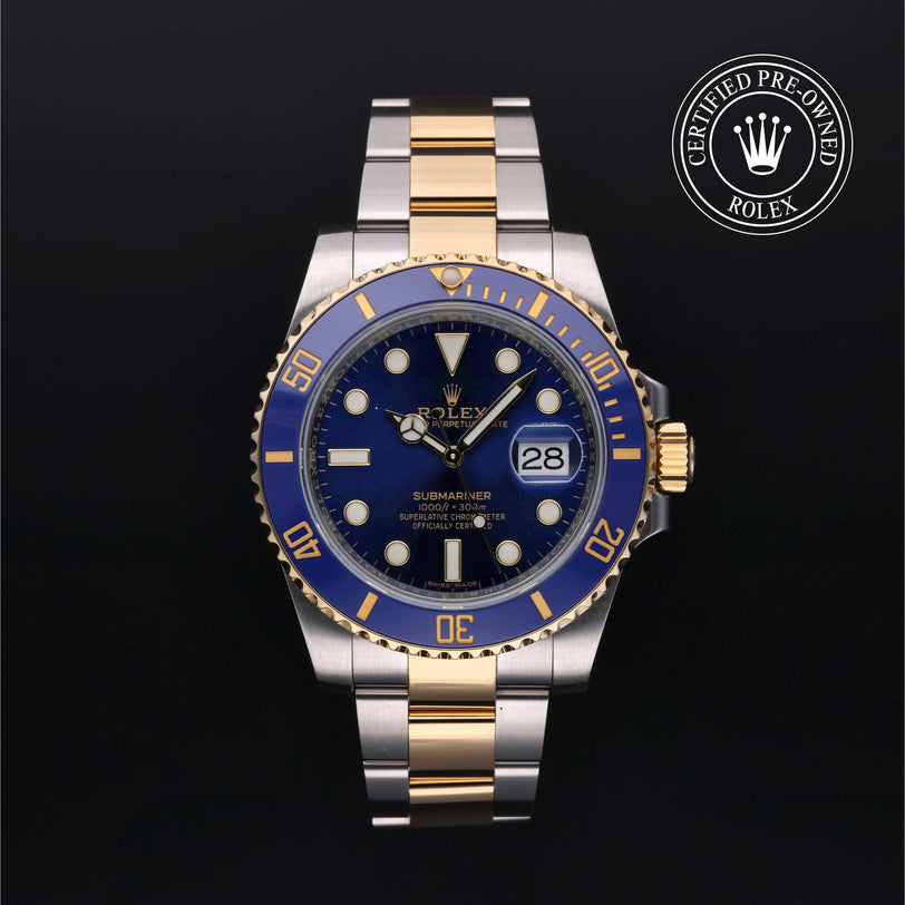 Rolex Certified Pre-owned Submariner M116613LB-0005 front on black background