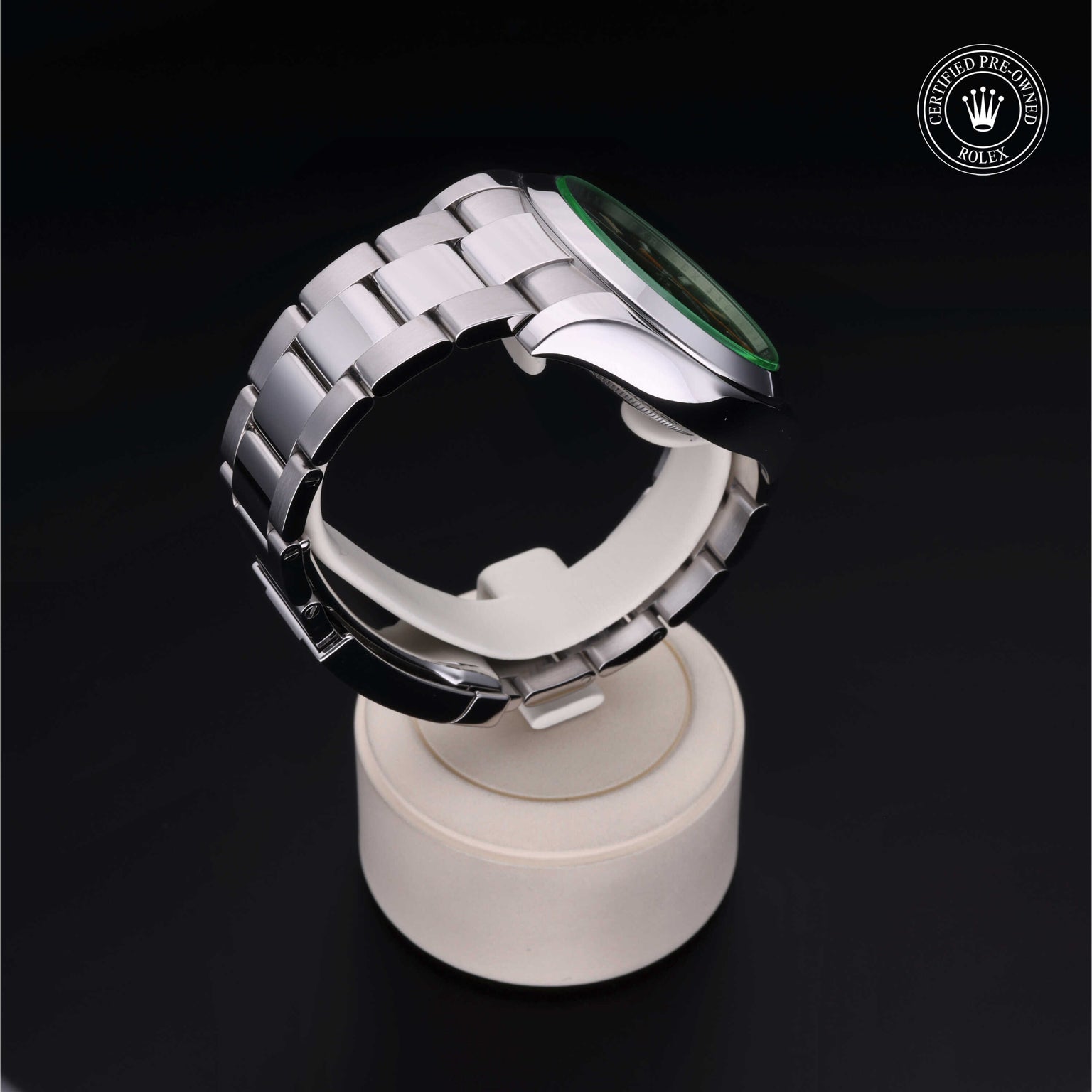 Rolex Certified Pre-owned Milgauss M116400GV-0001 front on black background