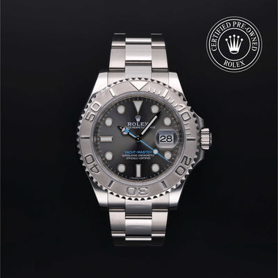 Rolex Certified Pre-owned Yacht-Master M116622-0003 front on black background