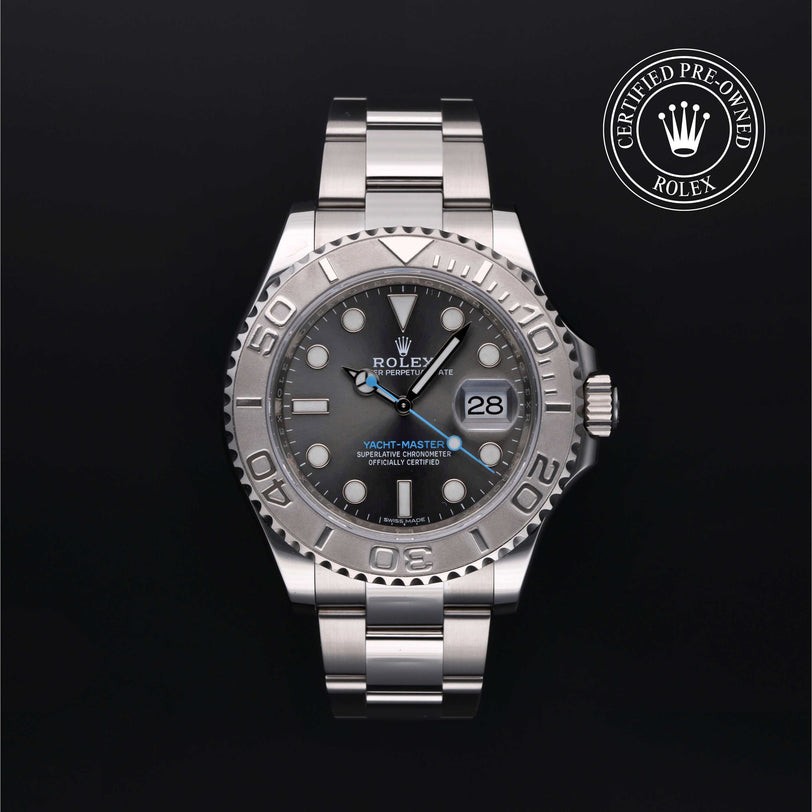 Rolex Certified Pre-owned Yacht-Master M116622-0003 front on black background