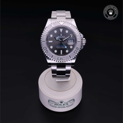 Rolex Certified Pre-owned Yacht-Master M116622-0003 front on black background