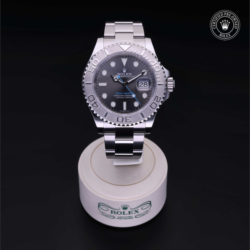 Rolex Certified Pre-owned Yacht-Master M116622-0003 front on black background