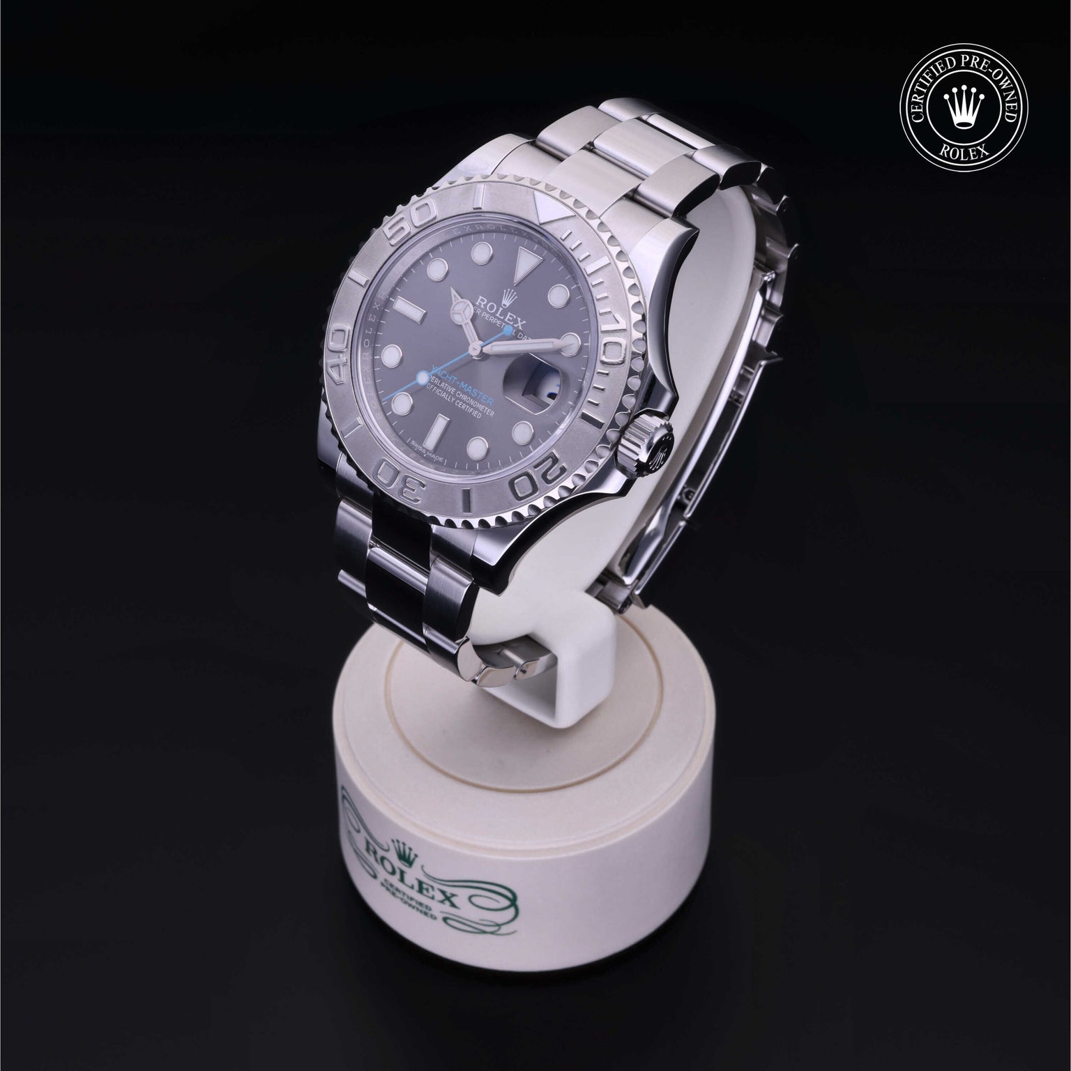 Rolex Certified Pre-owned Yacht-Master M116622-0003 front on black background
