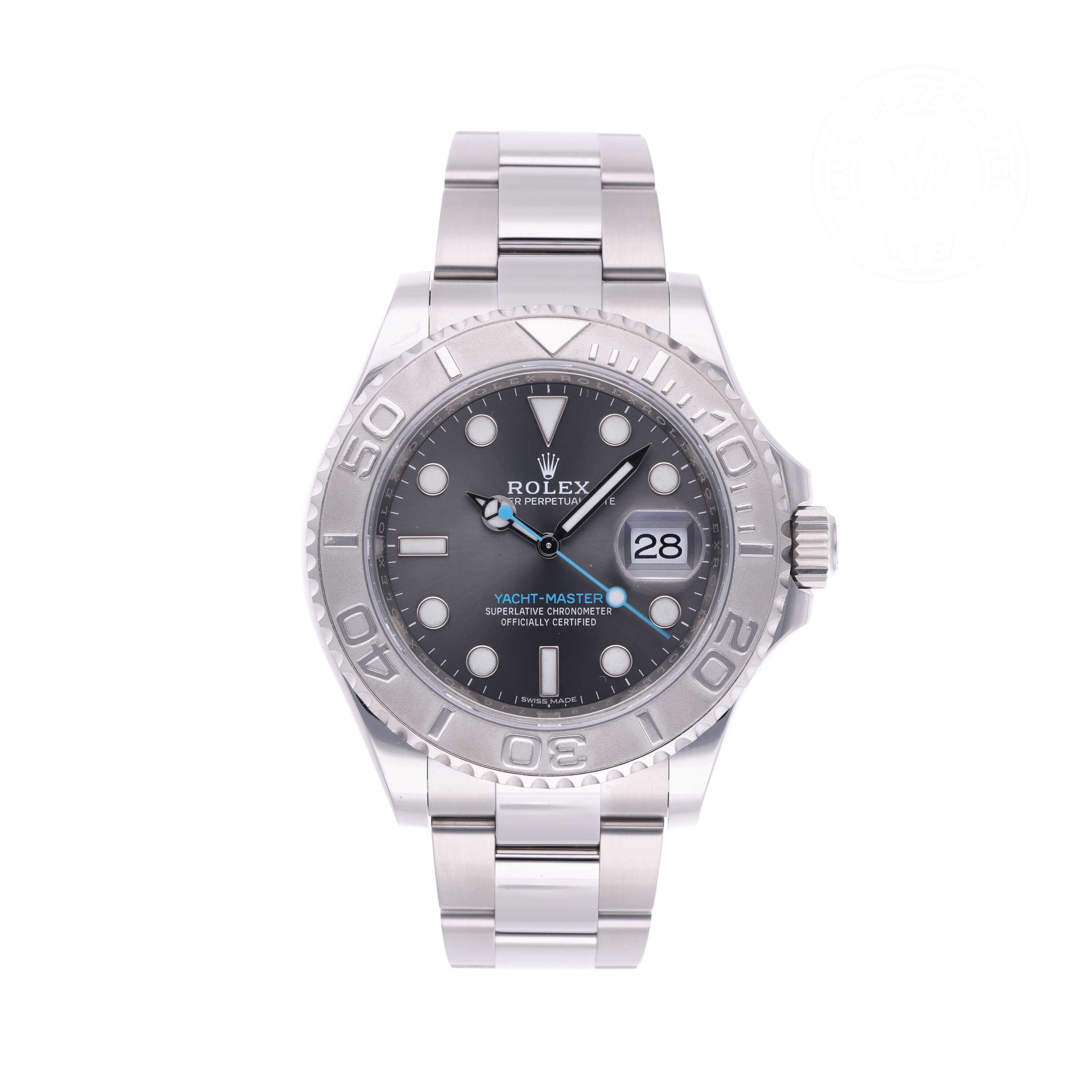Rolex Certified Pre-owned Yacht-Master M116622-0003 front on white background