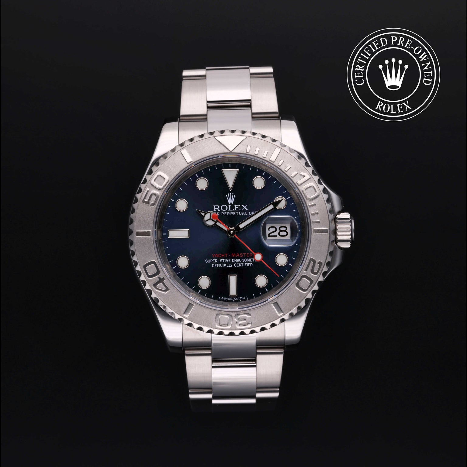 Rolex Certified Pre-owned Yacht-Master M116622-0001 front on black background
