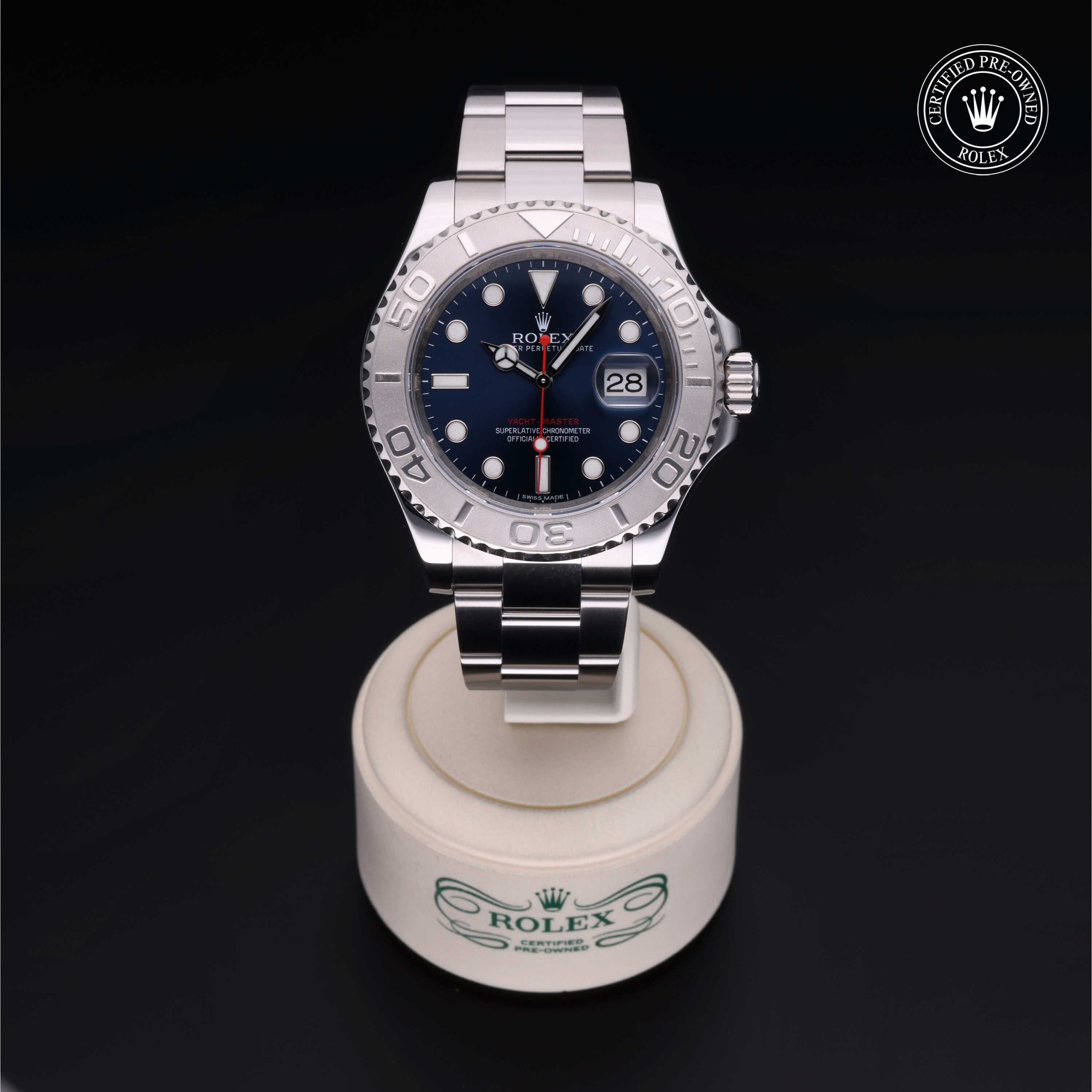 Rolex Certified Pre-owned Yacht-Master M116622-0001 front on black background