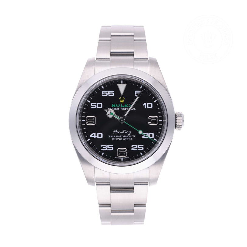 Rolex Certified Pre-owned Air-King M116900-0001 front on white background
