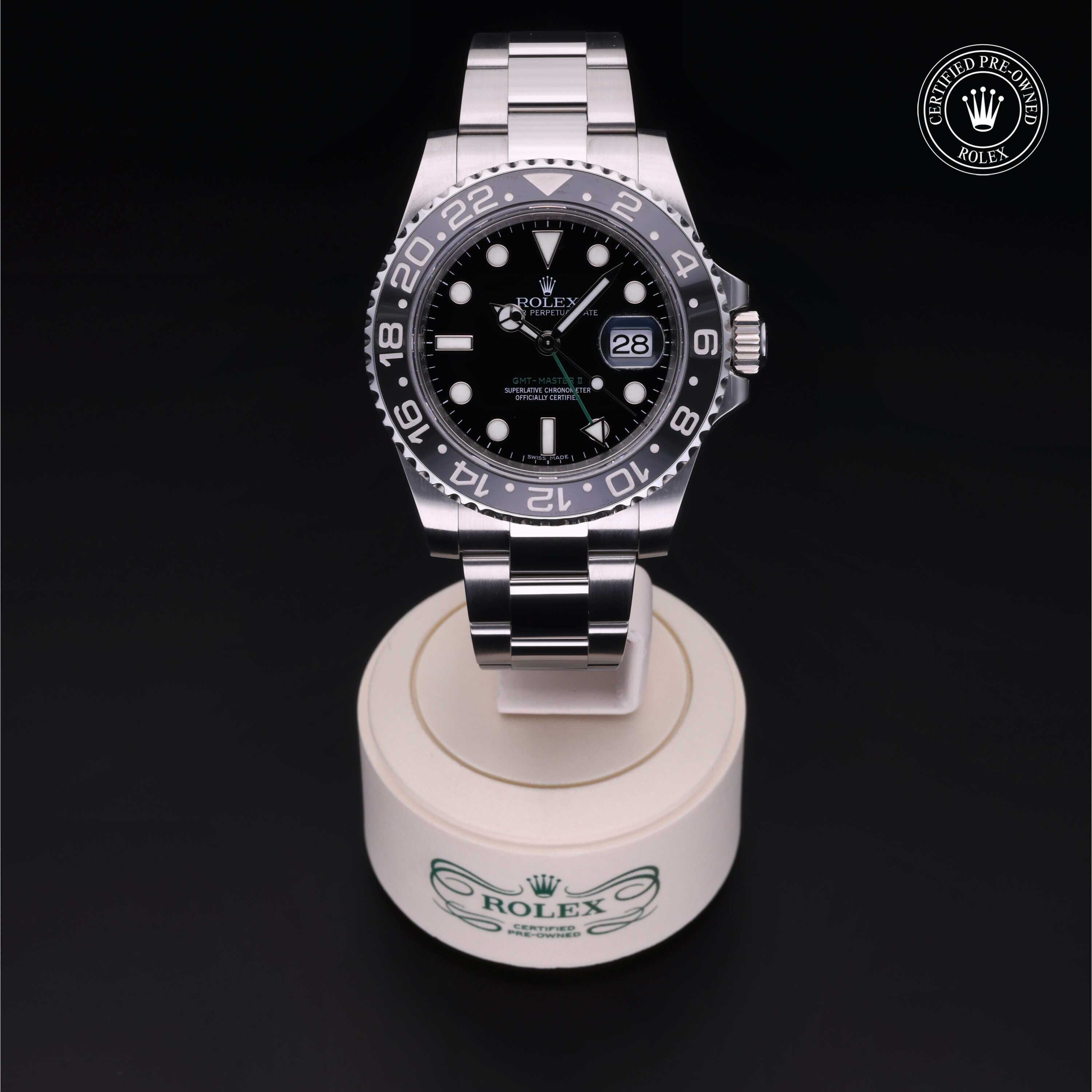 Rolex CPO GMT M116710LN front on white background