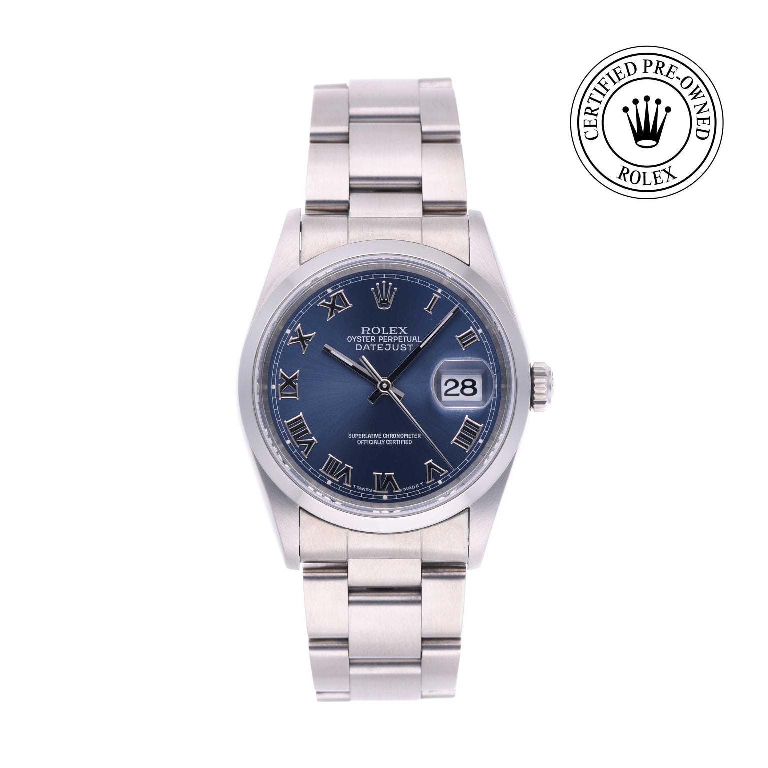 Rolex CPO Datejust M16200 front on white background