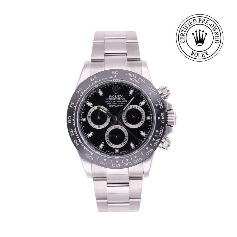 Rolex Certified Pre-owned Daytona M116500LN-0002 front on white background