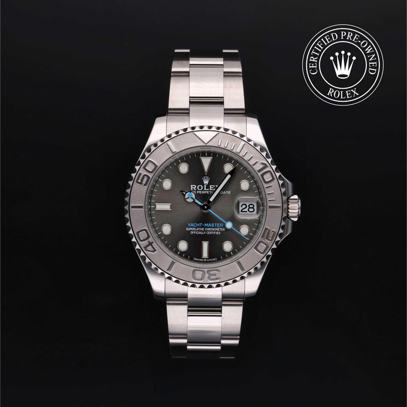 Rolex Certified Pre-owned Yacht-Master M268622-0002 front on black background