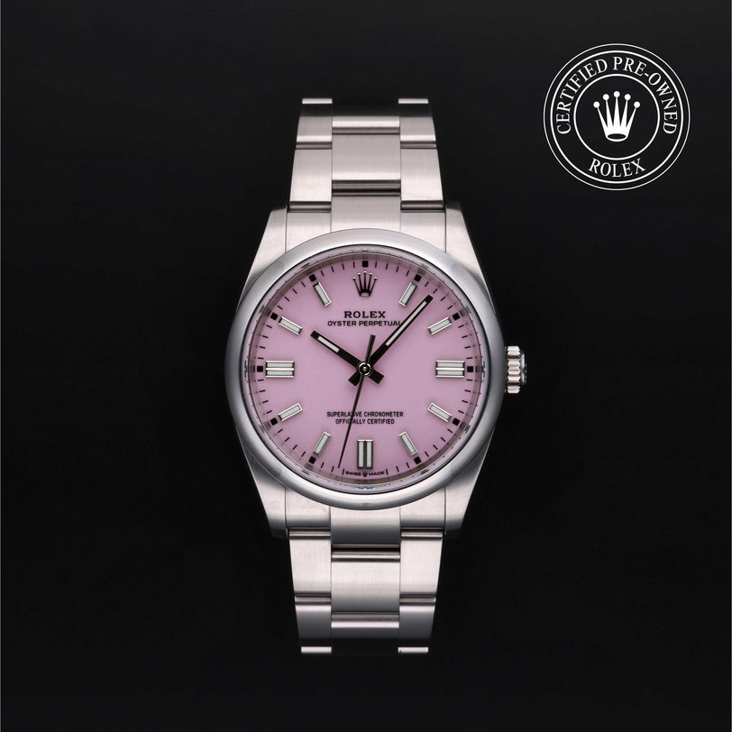 Rolex CPO Oyster Perpetual M126000 front on white background