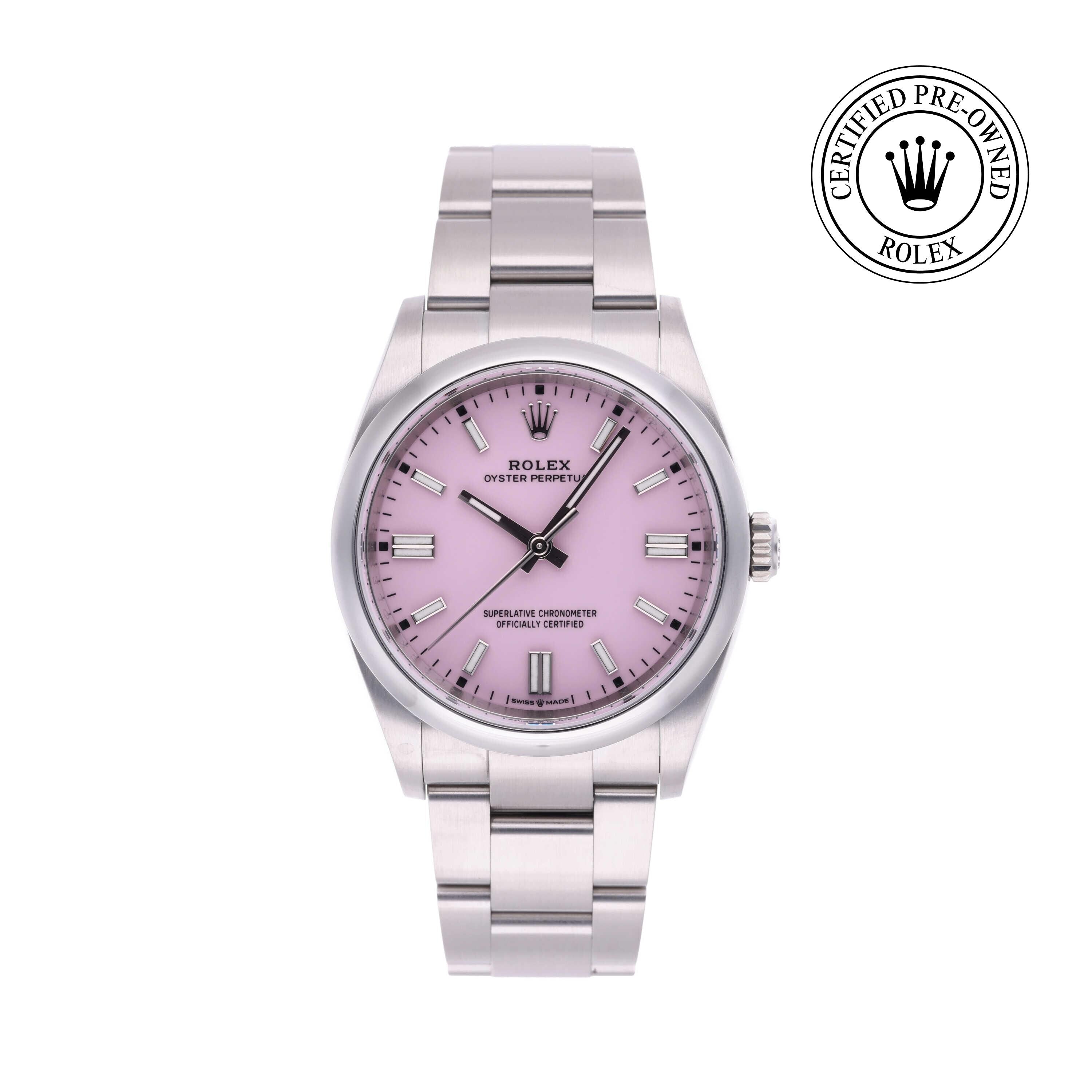 Rolex CPO Oyster Perpetual M126000 front on white background