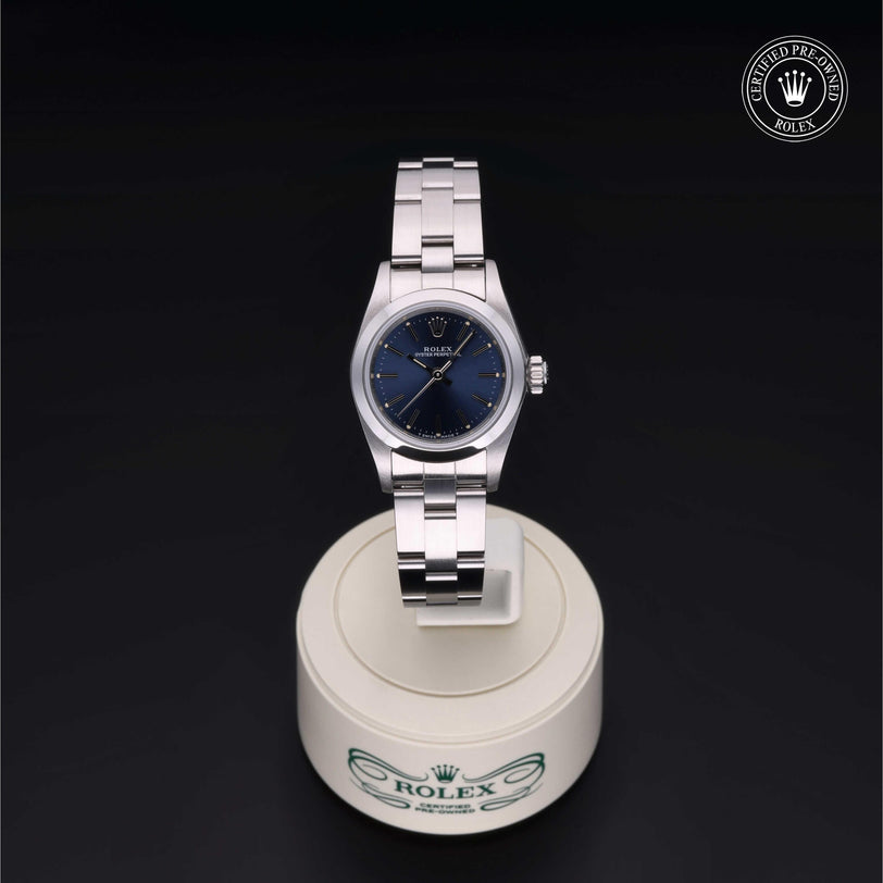 Rolex Certified Pre-owned Oyster Perpetual M67180-0008 front on black background