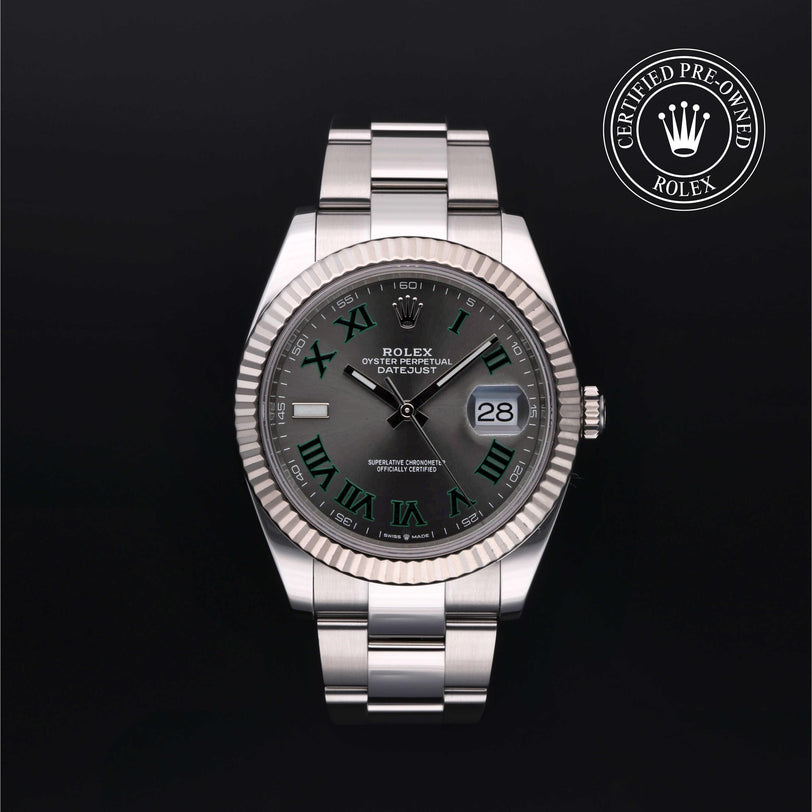 Rolex Certified Pre-owned Datejust M126334-0021 front on black background