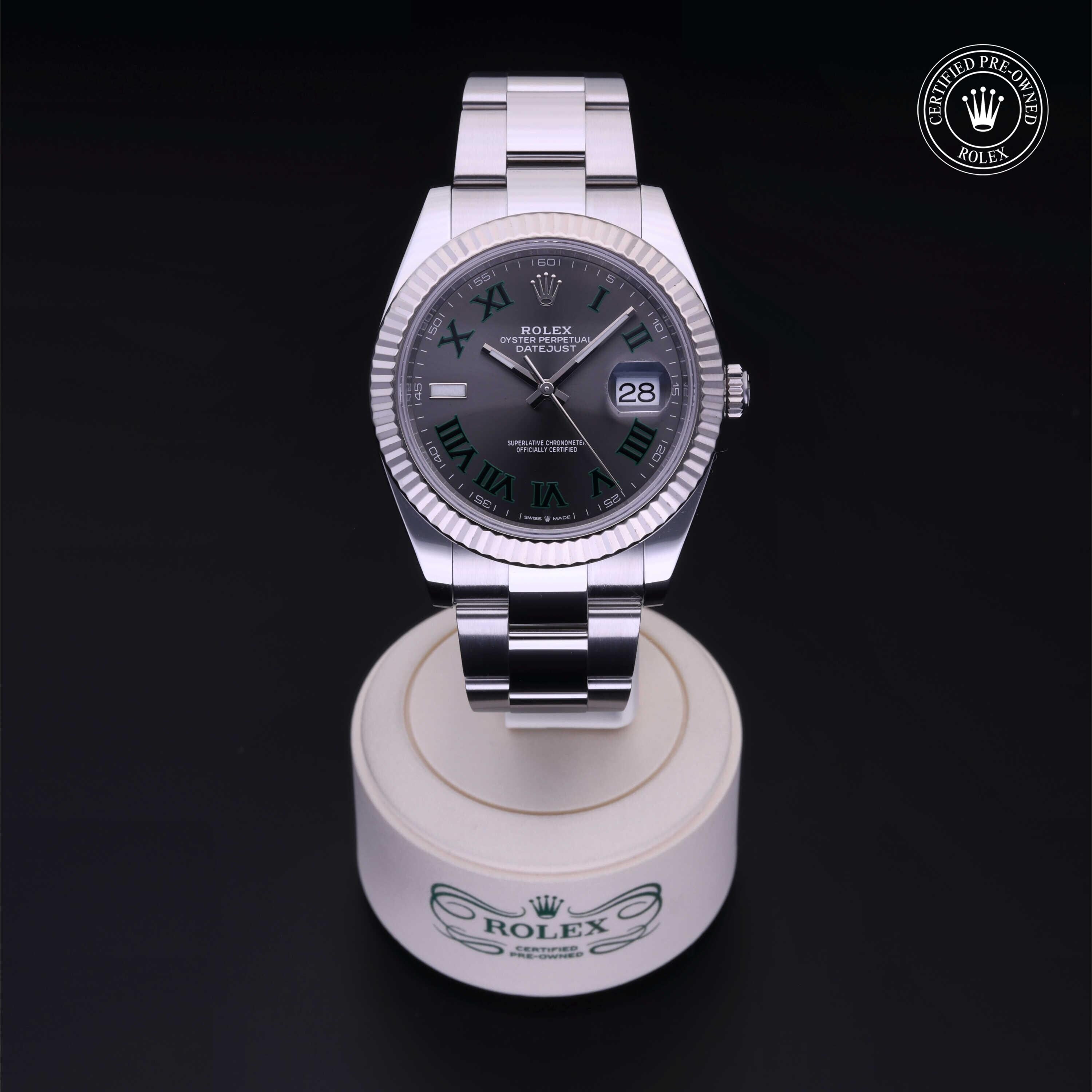Rolex Certified Pre-owned Datejust M126334-0021 front on black background