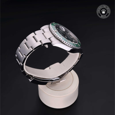 Rolex Certified Pre-owned Submariner M116610LV-0002 front on black background