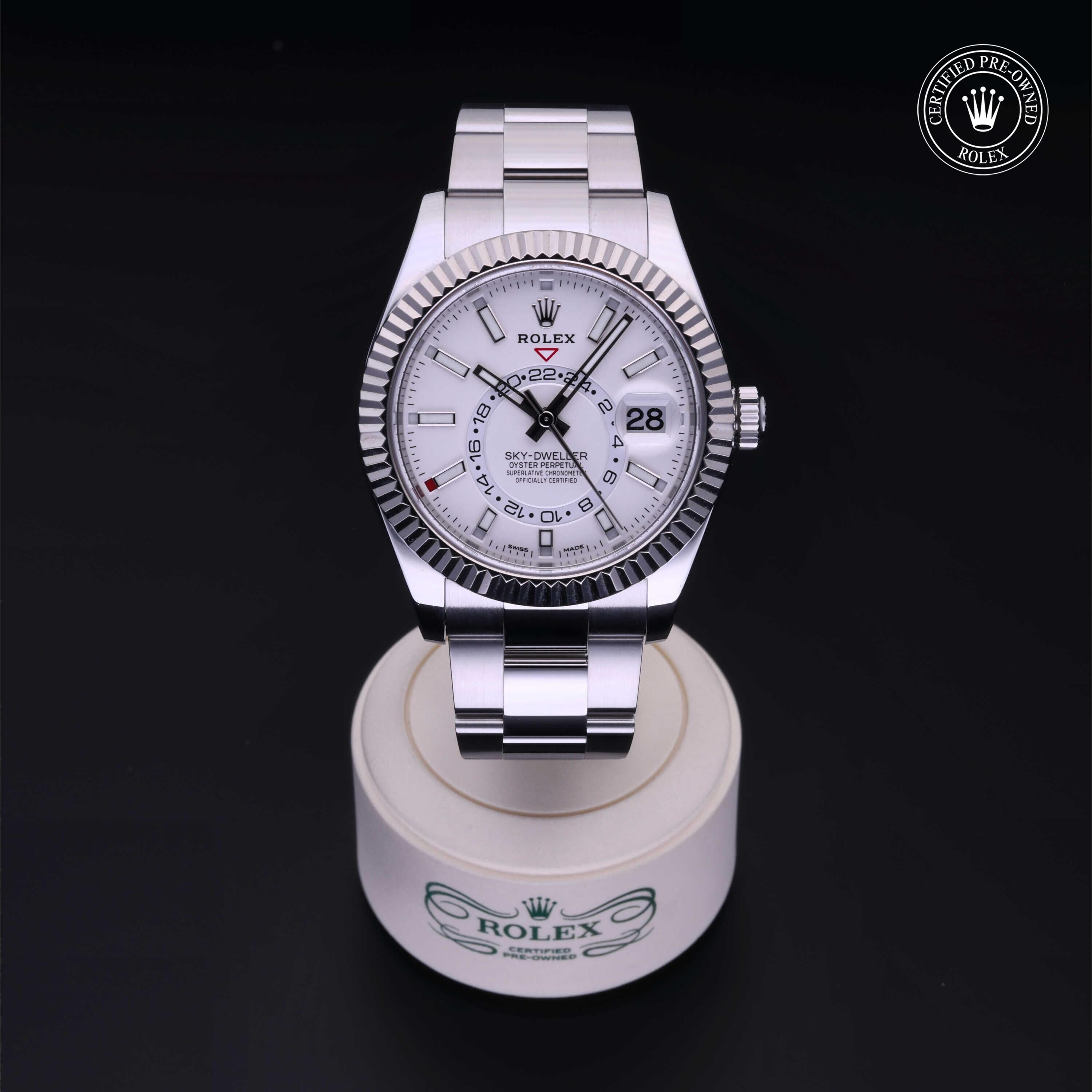 Rolex Certified Pre-owned Sky-Dweller M326934-0001 front on black background