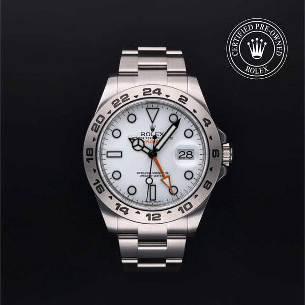 Rolex Certified Pre-owned Explorer M216570-0001 front on black background
