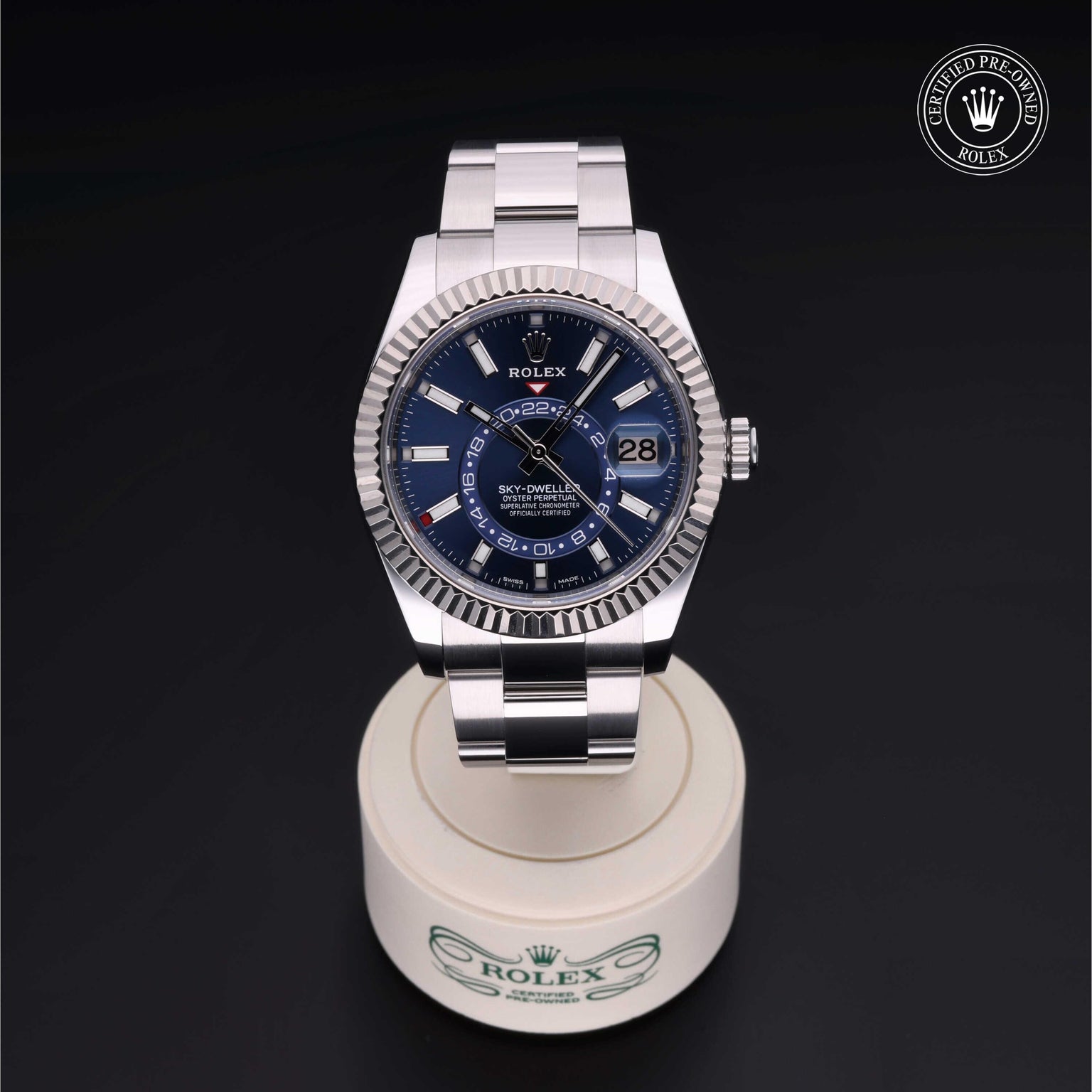 Rolex CPO Sky-Dweller M326934 front on white background